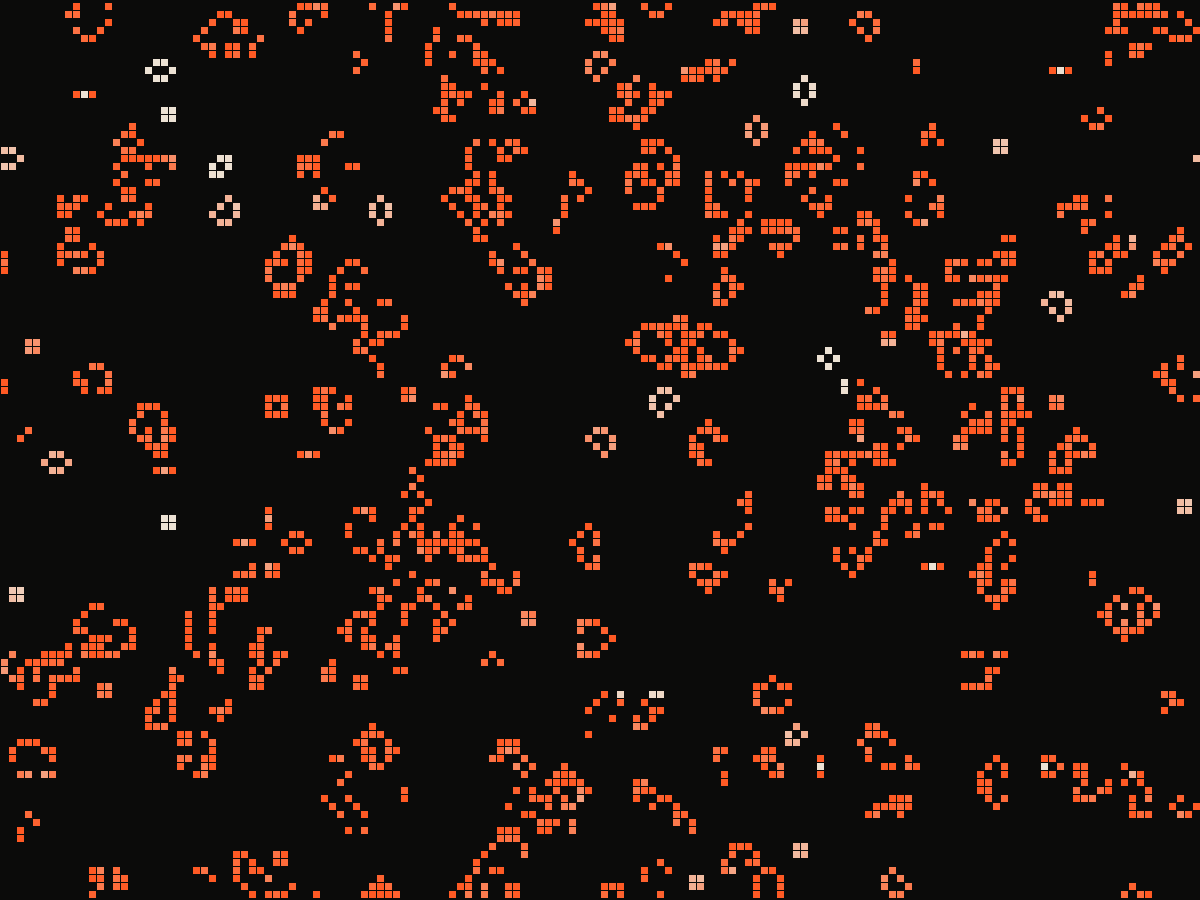 Game of Life, conway's cellular automaton, coloured by the age of each cell.